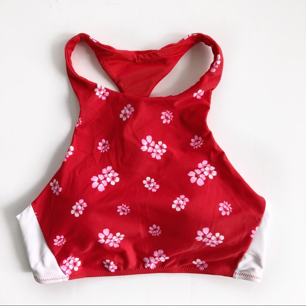 Aerie Red Floral Bikini Top